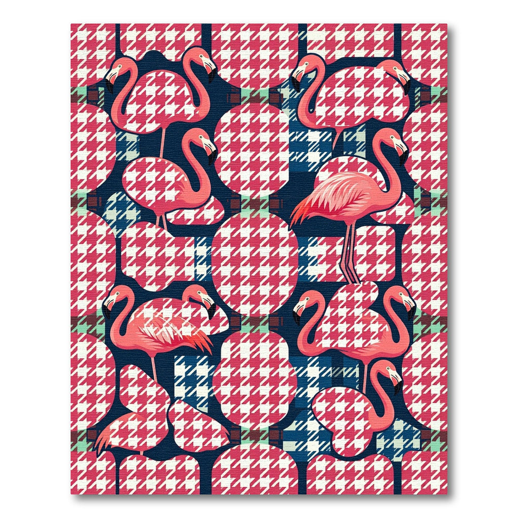 Pink Flamingo Houndstooth Geometric Art Rug
