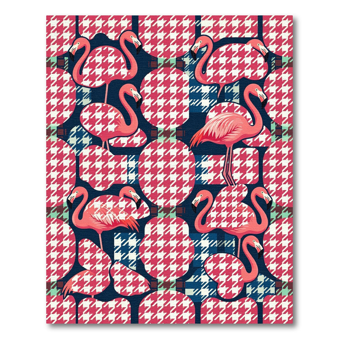 Pink Flamingo Houndstooth Geometric Art Rug