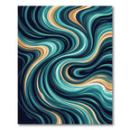 Abstract Teal and Gold Swirling Waves Rug