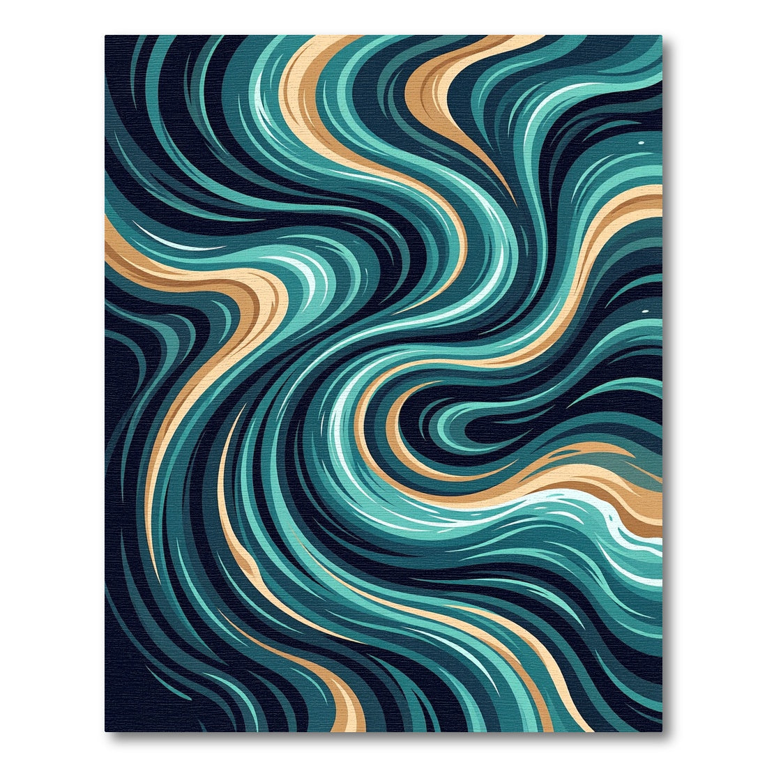 Abstract Teal and Gold Swirling Waves Rug