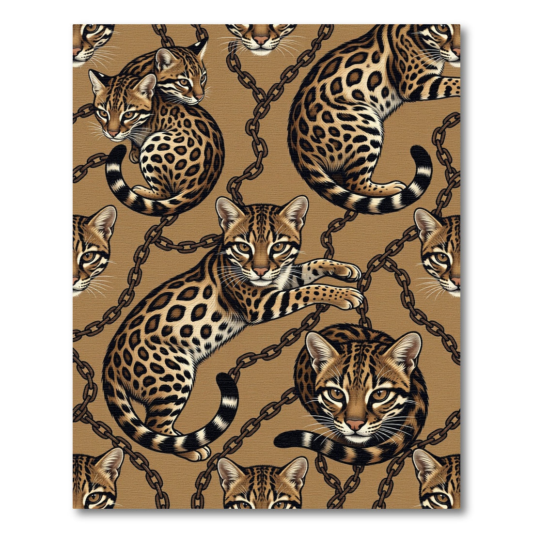 Ocelot Lynx Gold Chain Jungle Rug