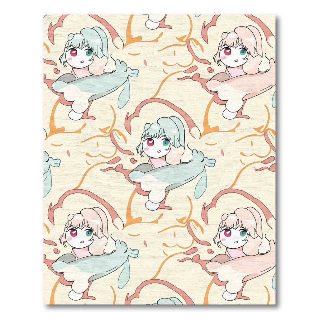 Whimsical Pastel Kawaii Character Illustration Rug