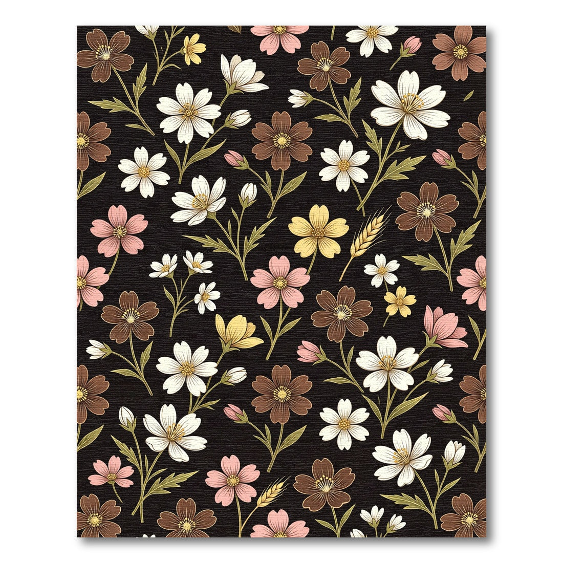 Brown Pink White Yellow Floral Scatter Rug