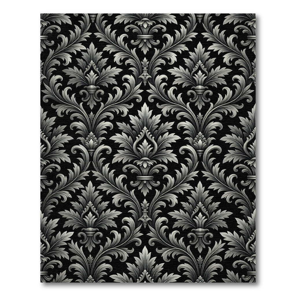 Classic Black Silver Acanthus Leaf Rug