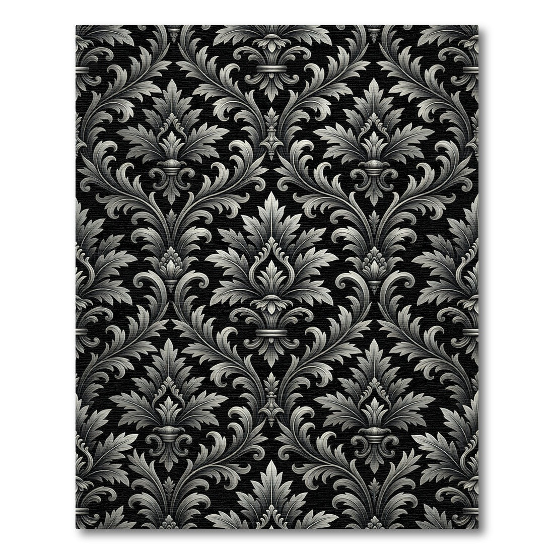 Classic Black Silver Acanthus Leaf Rug