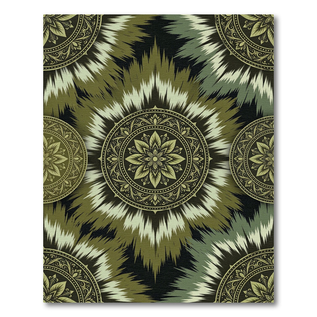 Olive Ikat Floral Geometric Medallion Rug
