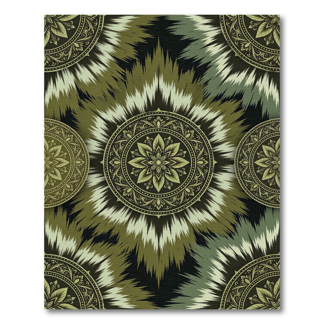 Olive Ikat Floral Geometric Medallion Rug