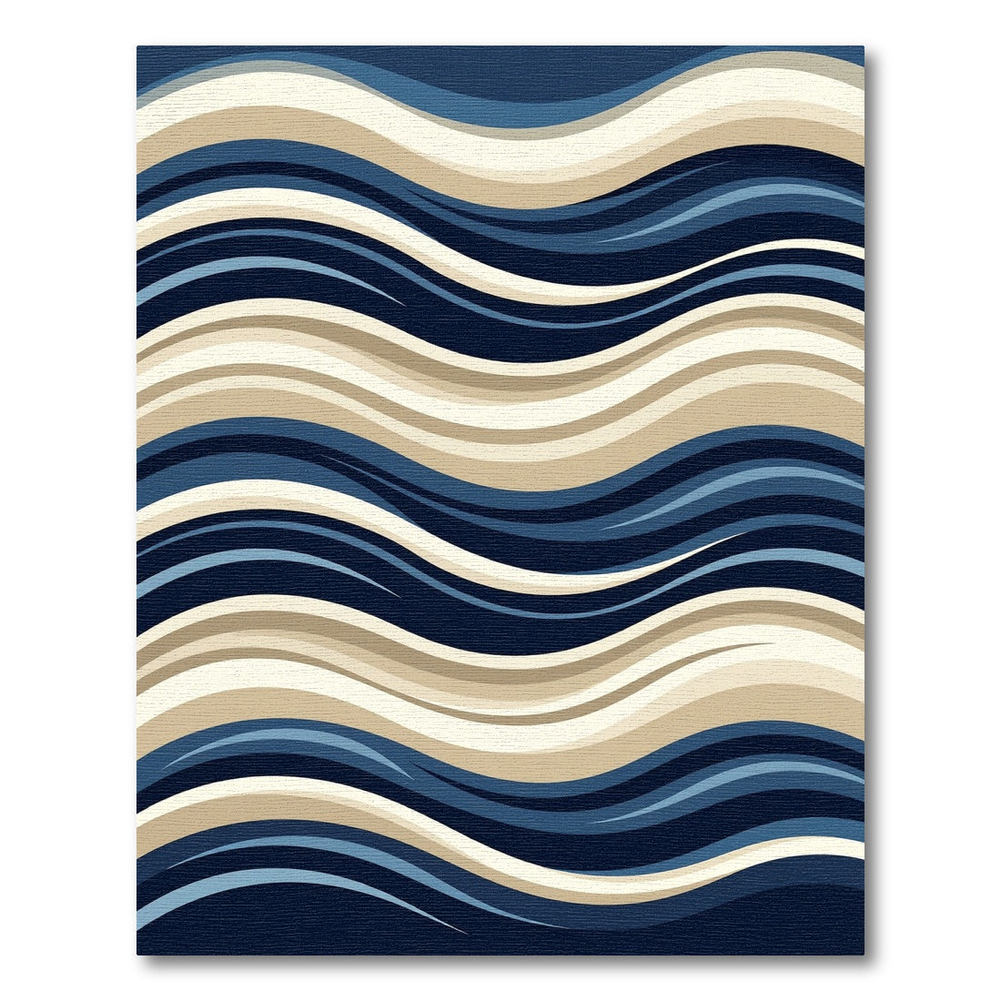 Contemporary Navy and Sand Wavy Stripes Rug