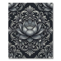 Silver Embossed Lotus Floral Damask Rug