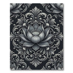 Silver Embossed Lotus Floral Damask Rug