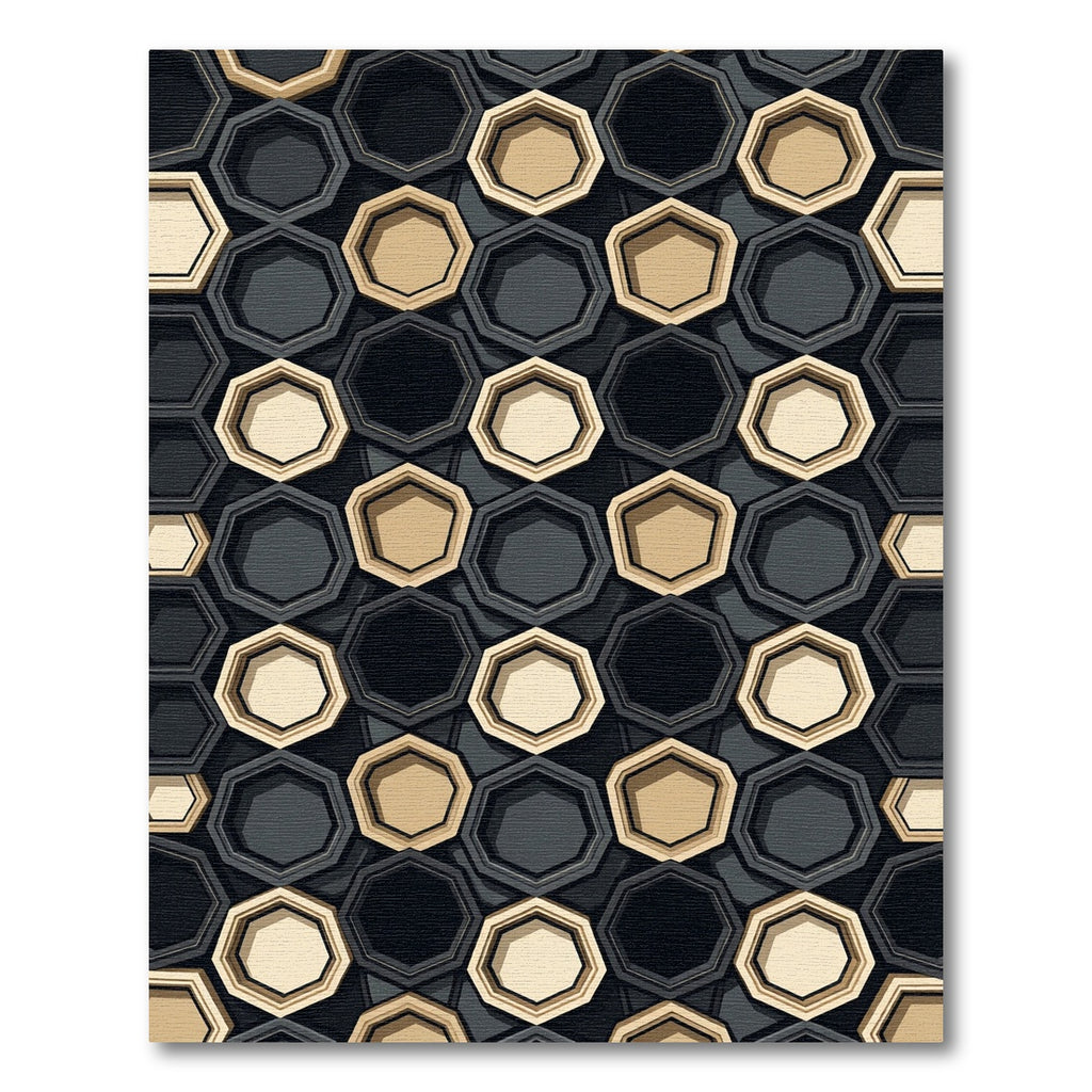 Geometric Hexagonal Beige Black Rug
