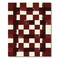 Distressed Burgundy and Cream Checkerboard Grid Rug