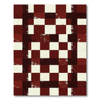 Distressed Burgundy and Cream Checkerboard Grid Rug