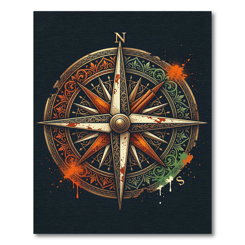 Vintage Compass Emblem Gold Ochre Teal Rug