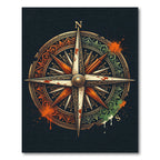 Vintage Compass Emblem Gold Ochre Teal Rug