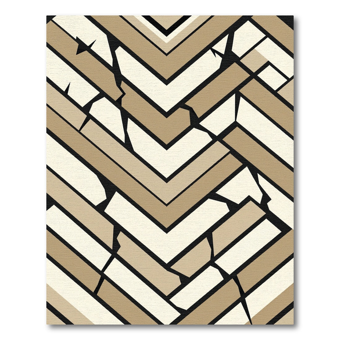 Geometric Tan Herringbone Crushed Effect Rug