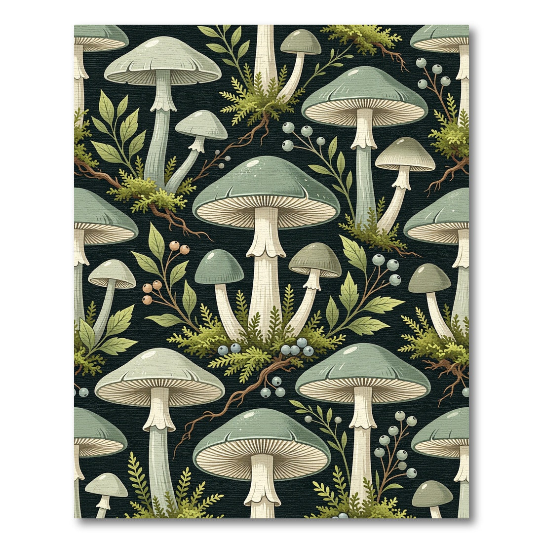 Sage Botanical Mushroom Woodland Forest Scene Rug