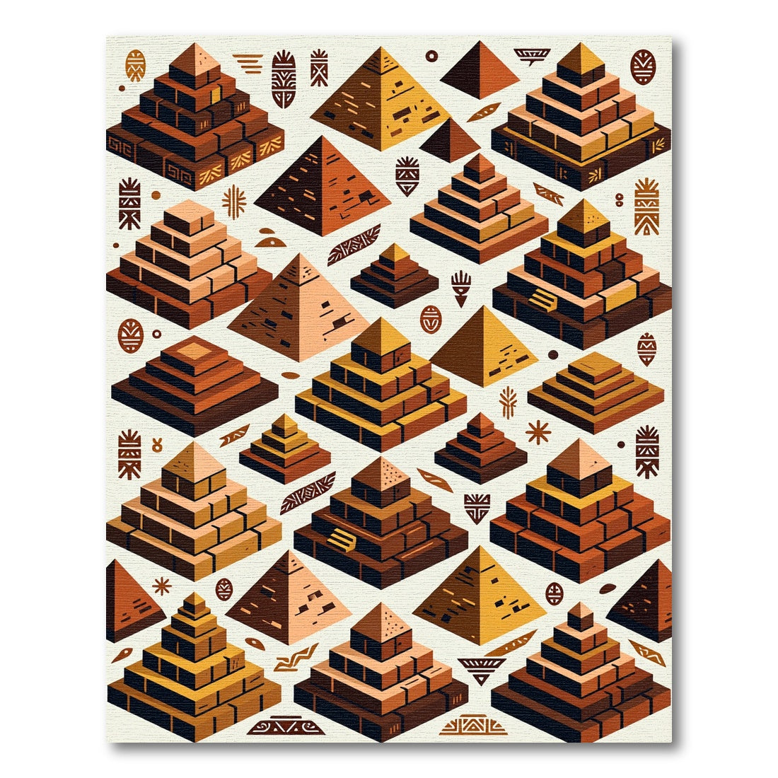 Ancient Earthy Tone Aztec Pyramid Grid Rug