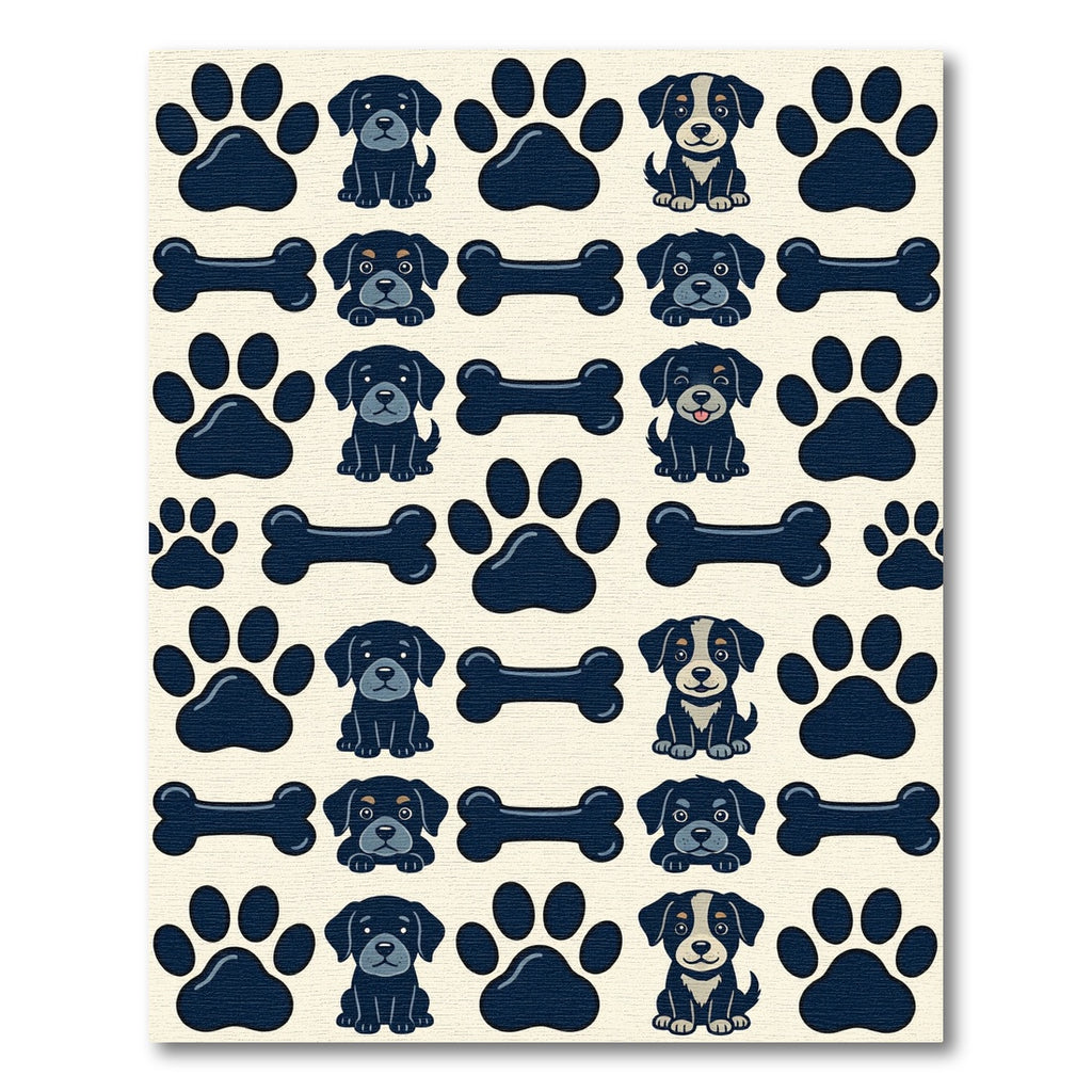 Cute Navy Canine Paw and Bone Rug