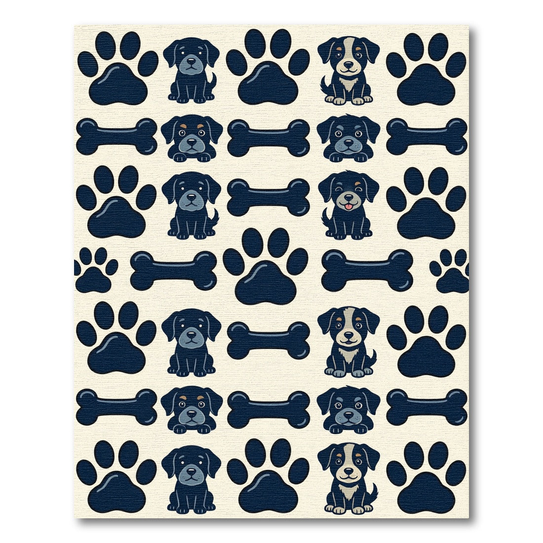 Cute Navy Canine Paw and Bone Rug