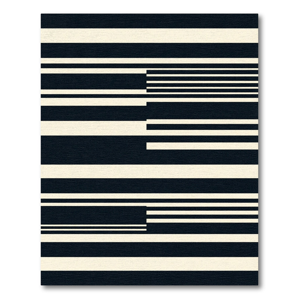 Modern Ivory Black Striped Arrangement Rug