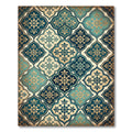 Teal and Gold Damask Quatrefoil Rug