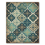 Teal and Gold Damask Quatrefoil Rug