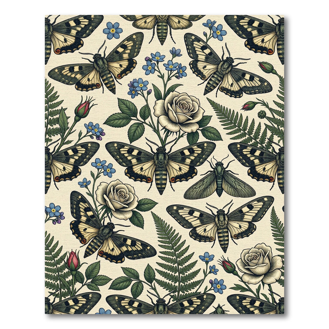 Botanical Moth and Rose Garden Rug
