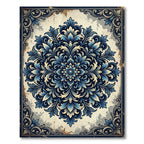 Intricate Navy Blue Floral Mandala Rug
