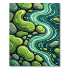 Emerald River Stones Abstract Scene Rug