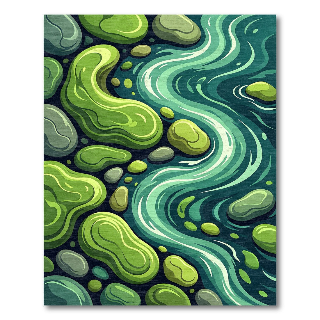 Emerald River Stones Abstract Scene Rug