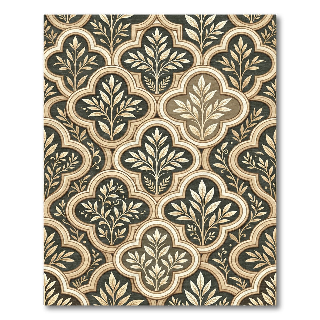 Dark Cream Quatrefoil Leaf Repeating Rug