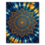 Blue Gold Intricate Mandala Tie Dye Rug