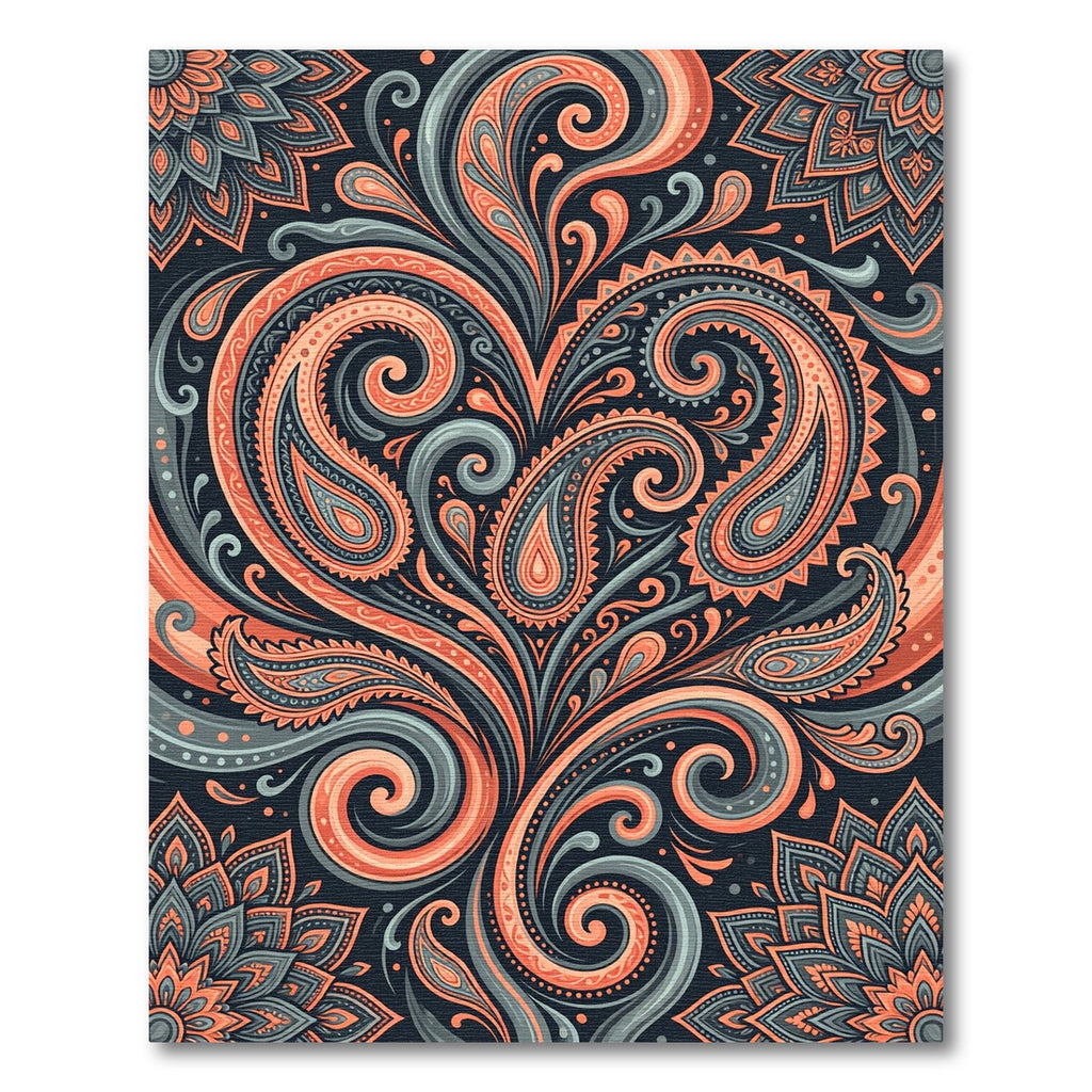 Earthy Peach and Teal Paisley Swirls Rug
