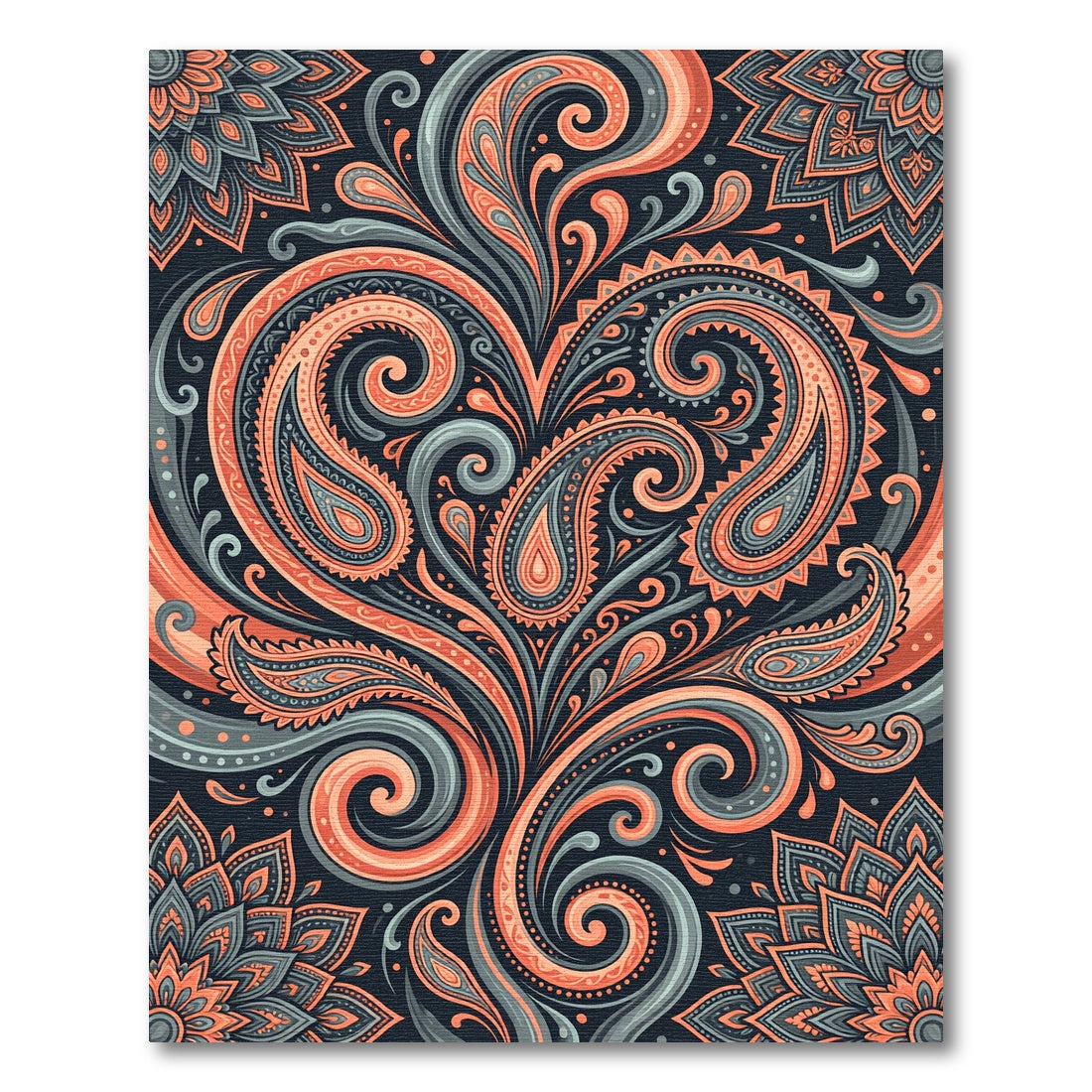 Earthy Peach and Teal Paisley Swirls Rug