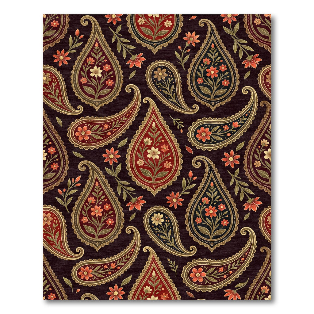 Elegant Crimson Gold Paisley Floral Rug