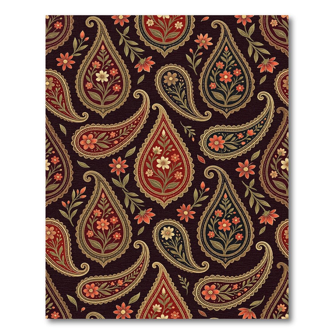 Elegant Crimson Gold Paisley Floral Rug