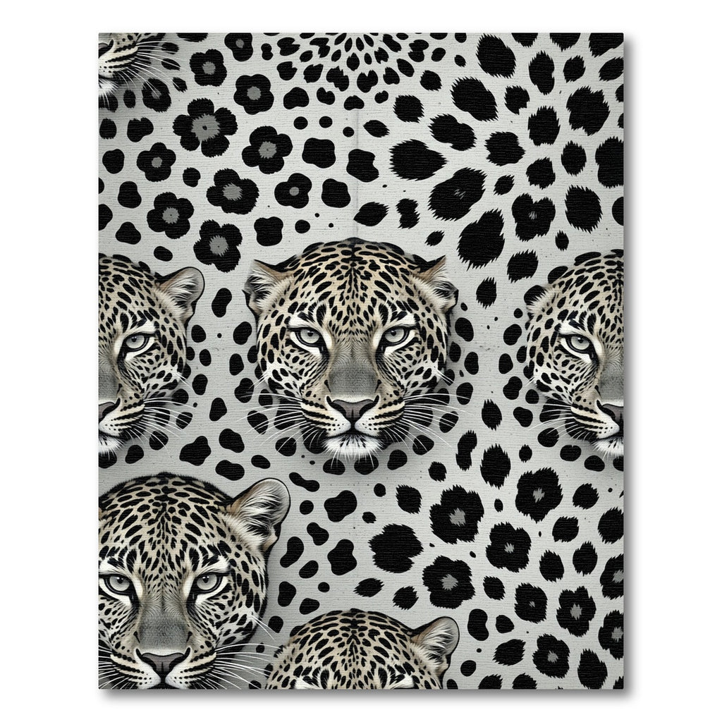 Monochrome Leopard Portrait Arrangement Rug