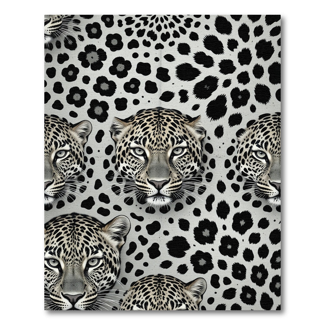 Monochrome Leopard Portrait Arrangement Rug