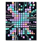 Neon Cybernetic Cube Grid Abstract Rug