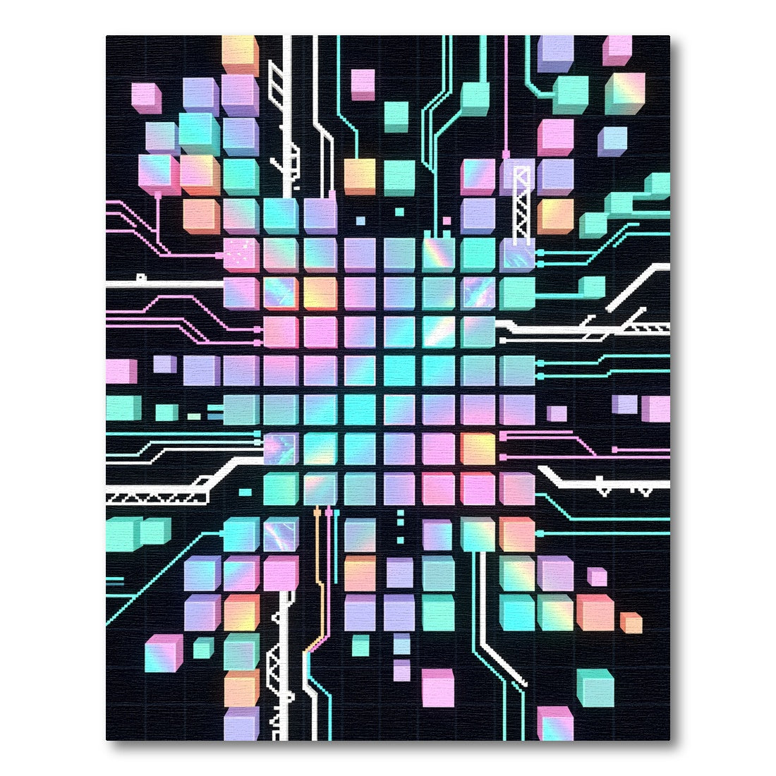 Neon Cybernetic Cube Grid Abstract Rug