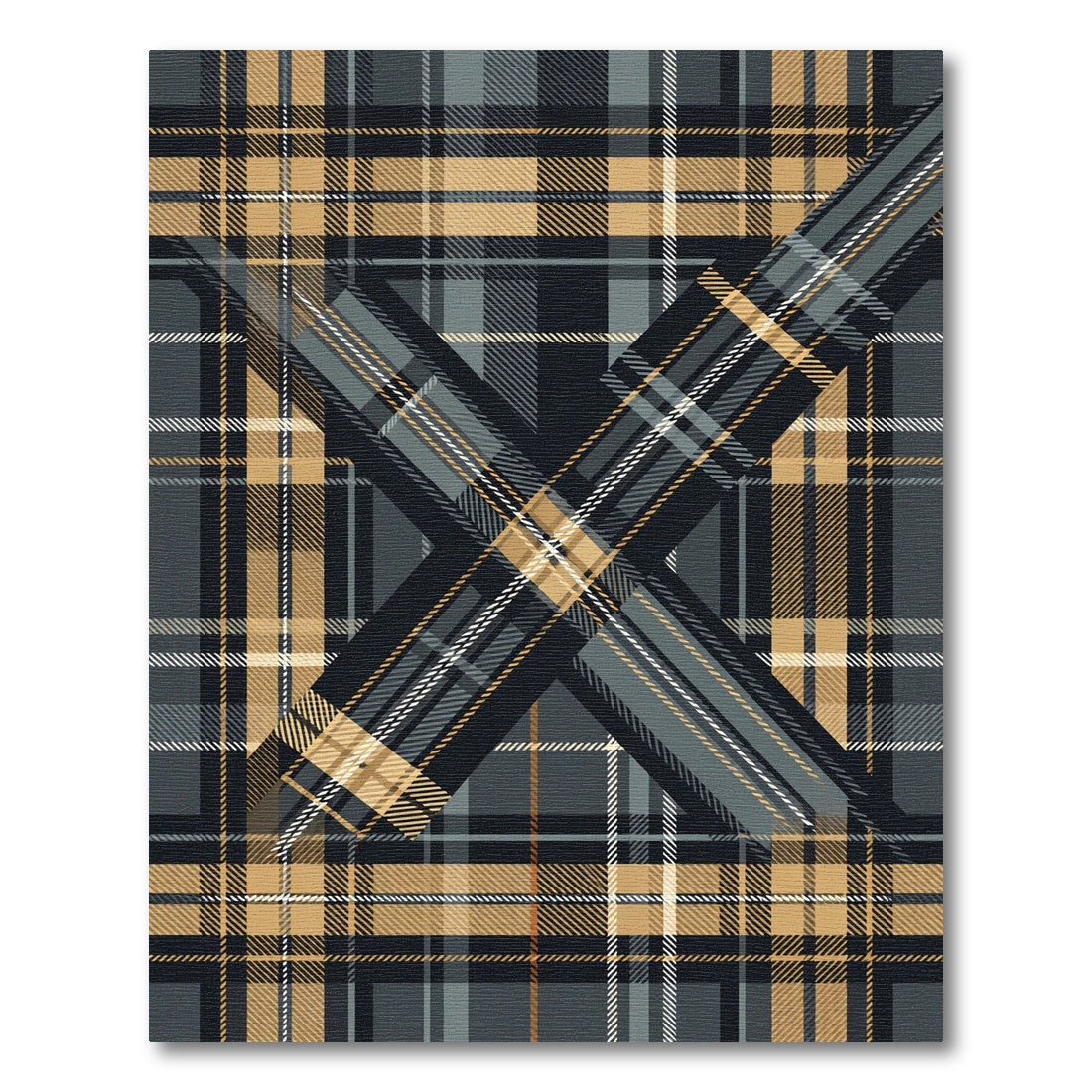 Black and Tan Layered Plaid Check Rug