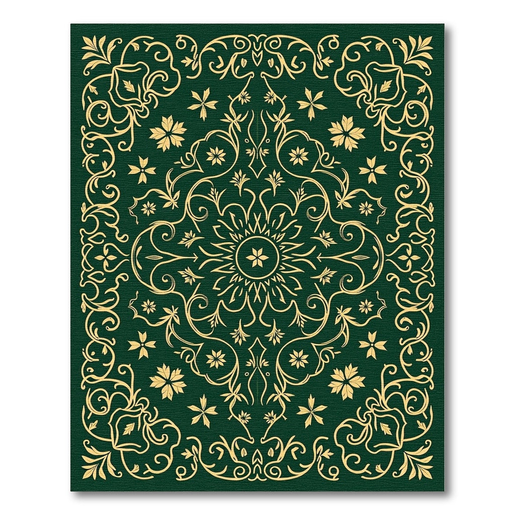 Elegant Gold Floral Vine Medallion Rug
