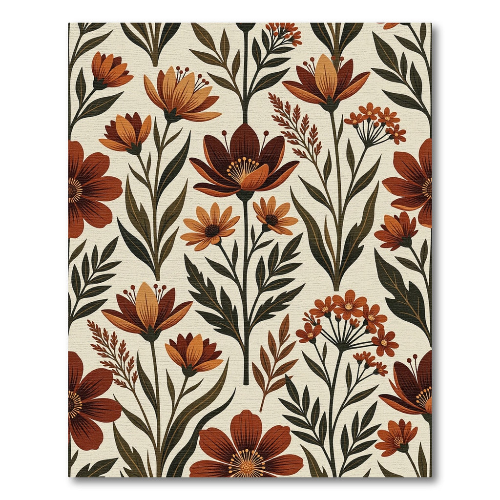 Terracotta Autumn Floral Botanical Illustration Rug