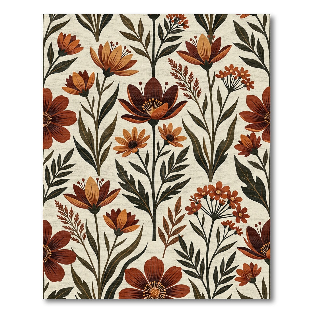 Terracotta Autumn Floral Botanical Illustration Rug