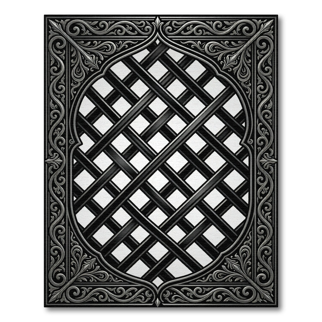 Ornate Black Intersecting Lattice Rug