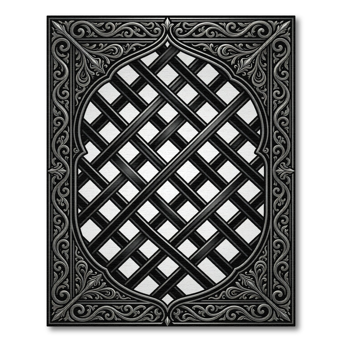 Ornate Black Intersecting Lattice Rug