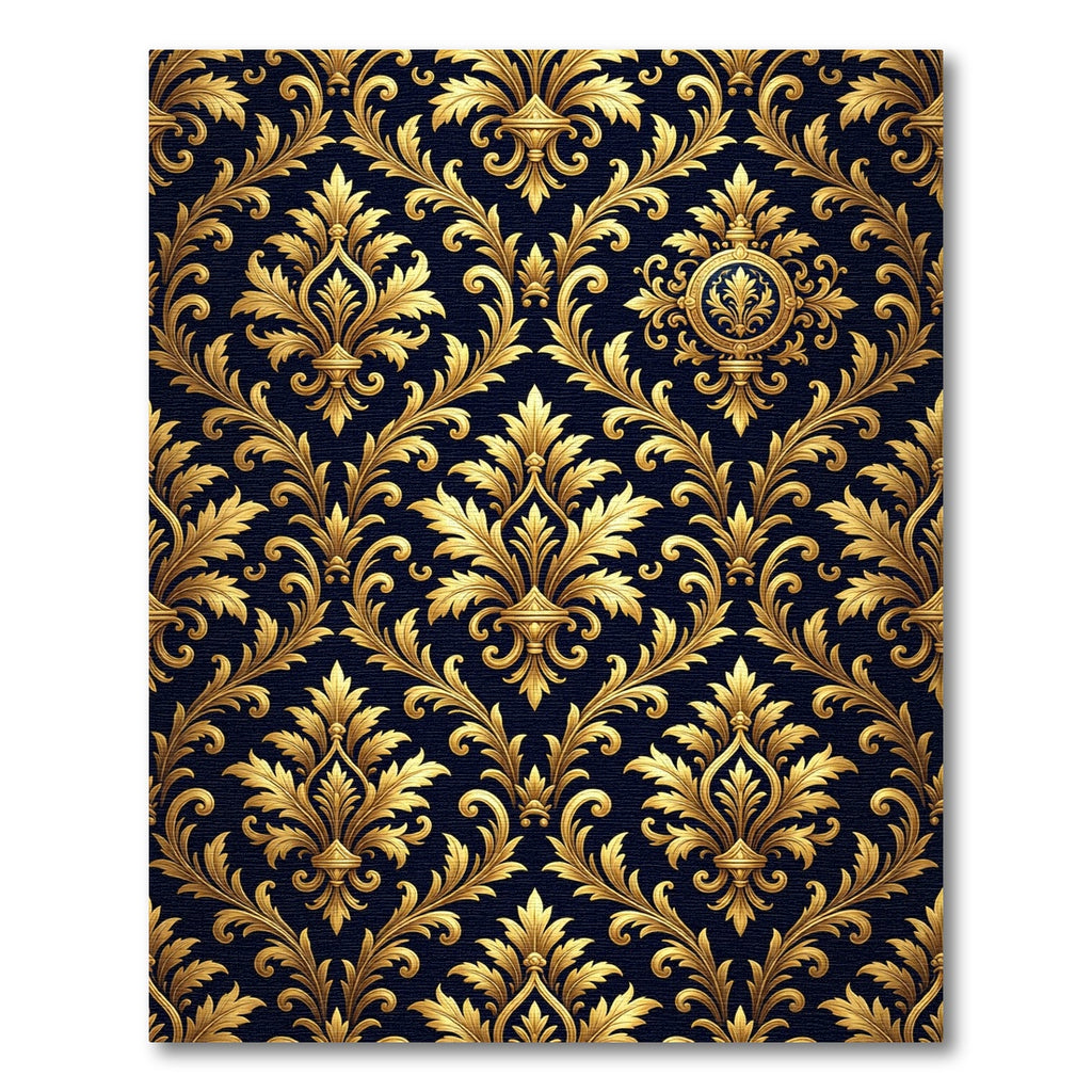 Luxury Gold Ornate Damask Navy Rug