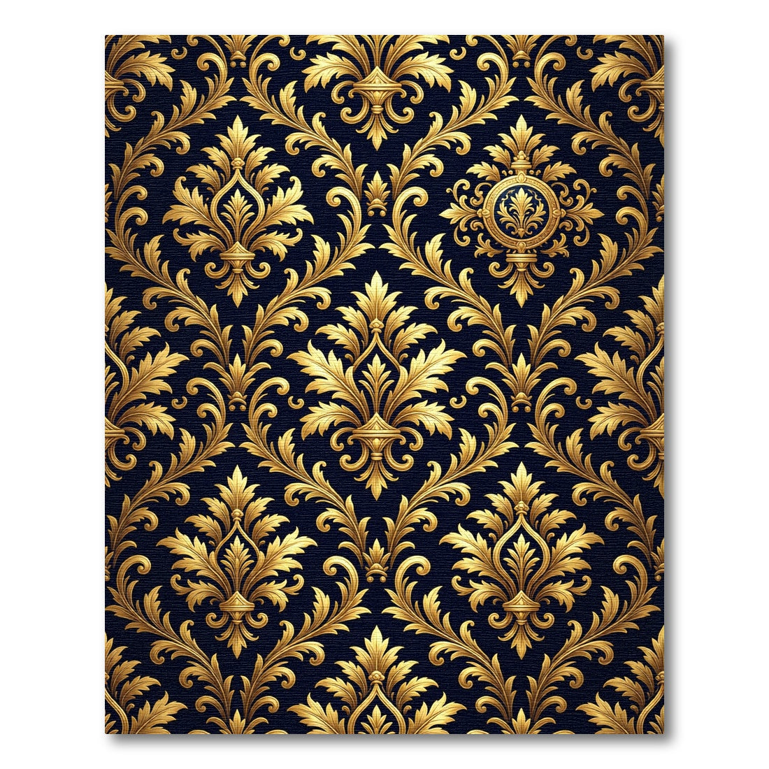 Luxury Gold Ornate Damask Navy Rug