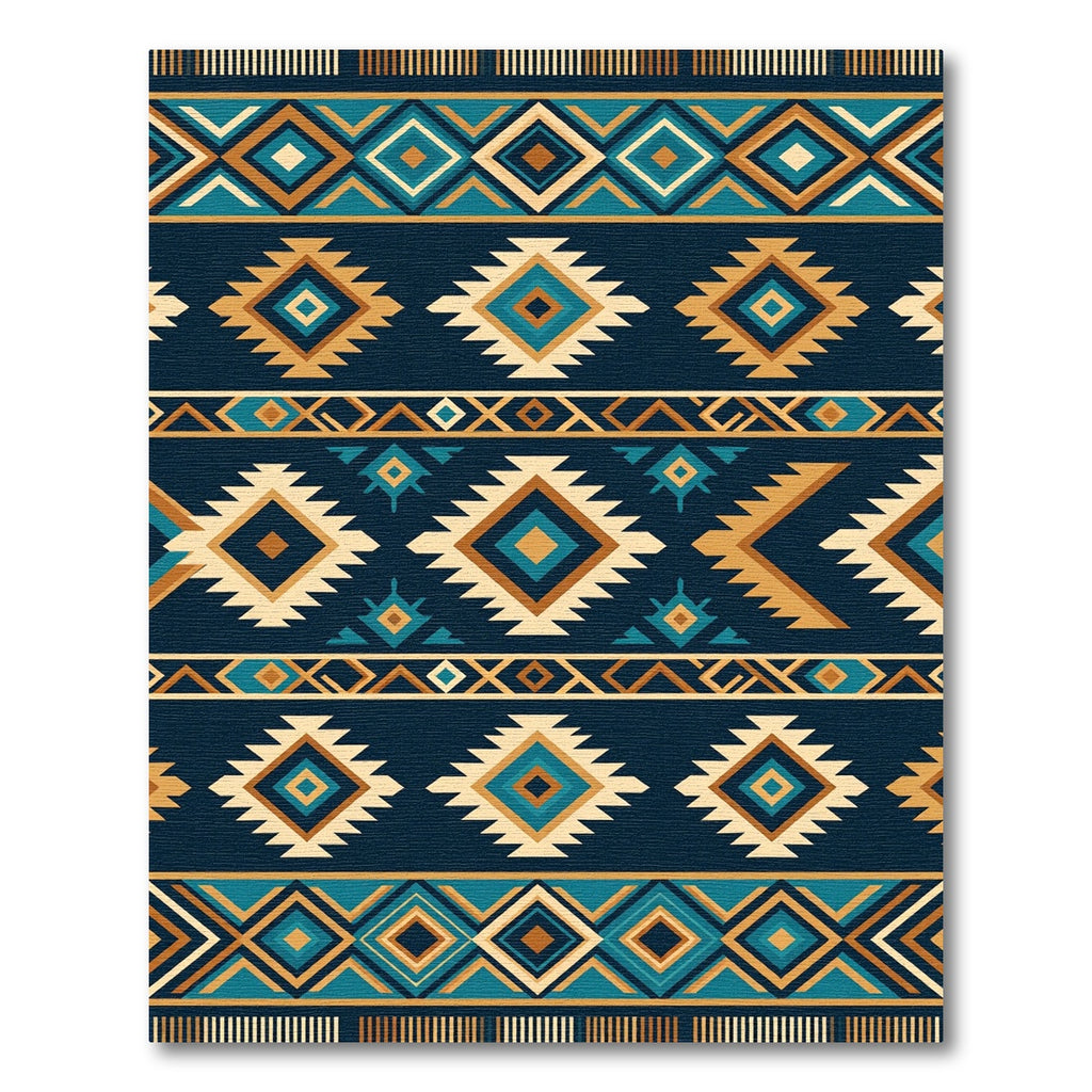 Geometric Teal and Ochre Diamond Rug